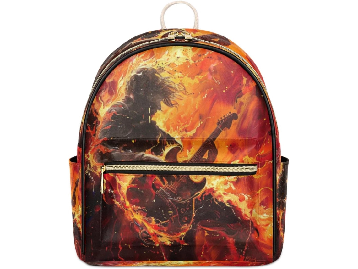 Mochila de cuero Tropicallife Fiery Rock Music Guitarist para hombre y mujer, ideal para la escuela y los viajes. Sin marca.