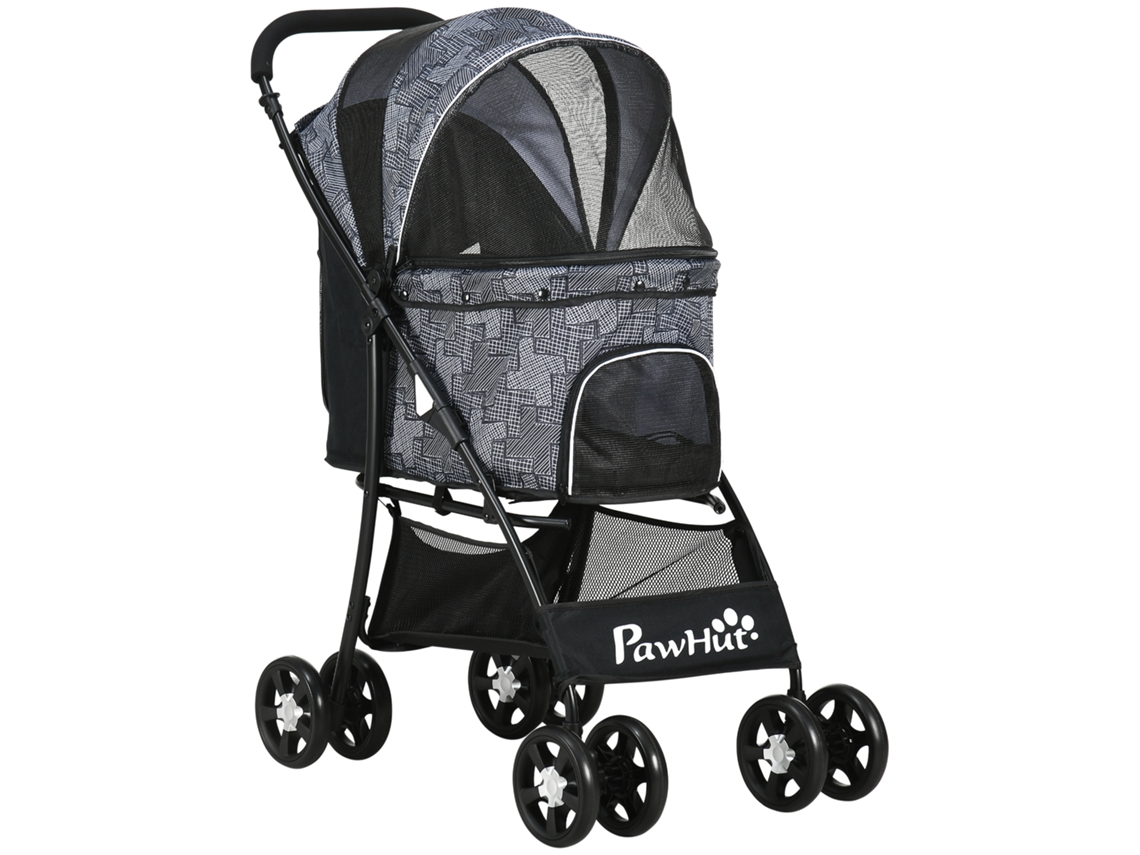 Cochecito Plegable Con Cojín Y Ventana, Color Gris Oxford Y Negro, 81x48x99cm