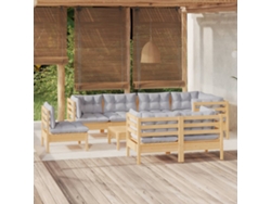 Pcs Conjunto Lounge De Jardim Almofadões Cinza Pinho Maciço Dkd Home Decor