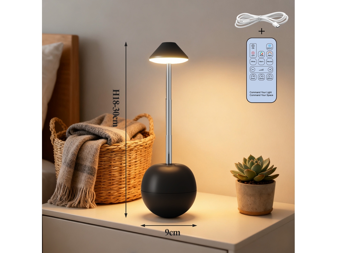 Luz Nocturna Led Ajustable Con Usb, Para Usar Junto A La Cama. Negra. Czhhmart