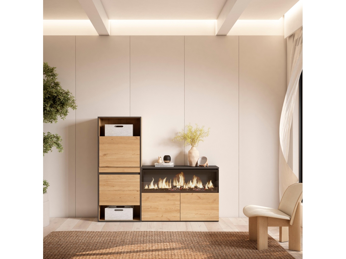 Zapatero, 167x145x35 cm, Dormitorio, habitación, Chimenea eléctrica XXL, Roble SKRAUT HOME