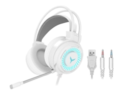 Auriculares para juegos con micrófono, luz LED, auriculares para PC con sonido estéreo 4D, blancos