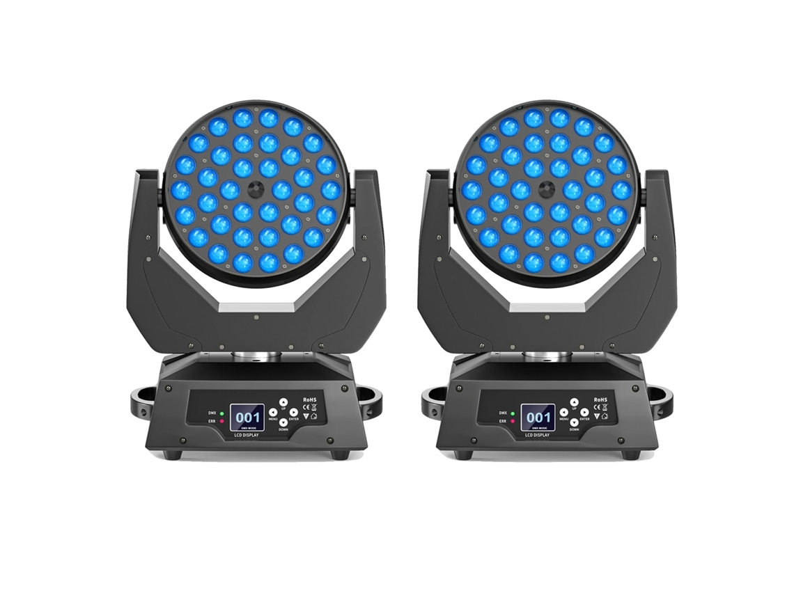 Luz móvil, pantalla táctil LCD, ángulo de zoom ajustable, 2 luces, enchufe europeo OEM