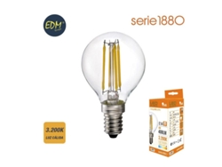 Bombilla LED Filamento Esférica Edm E14 4w 500lm 3200k Luz Cálida Ø4,5x7,8cm