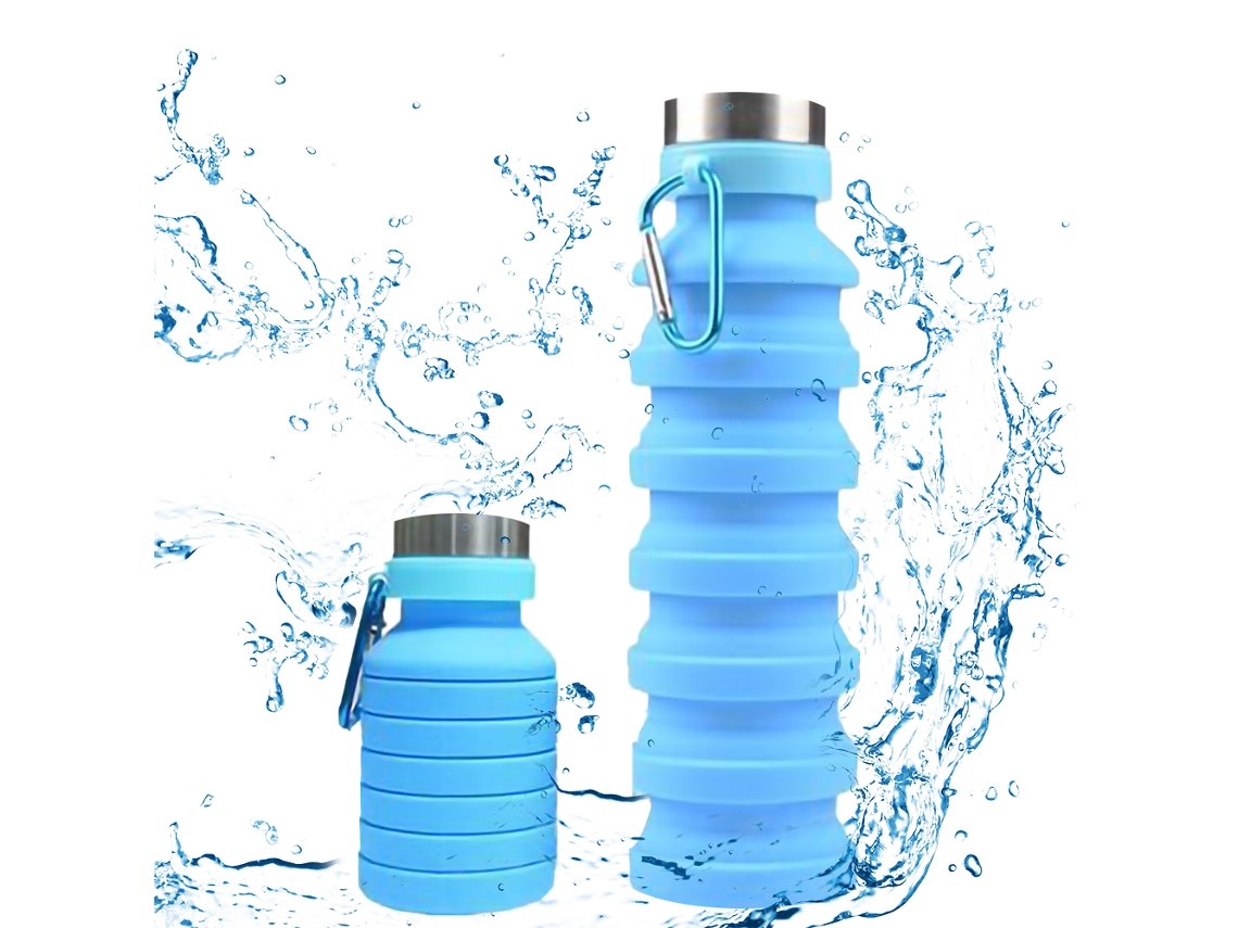 Botella de silicona plegable (sin BPA, con mosquetón)