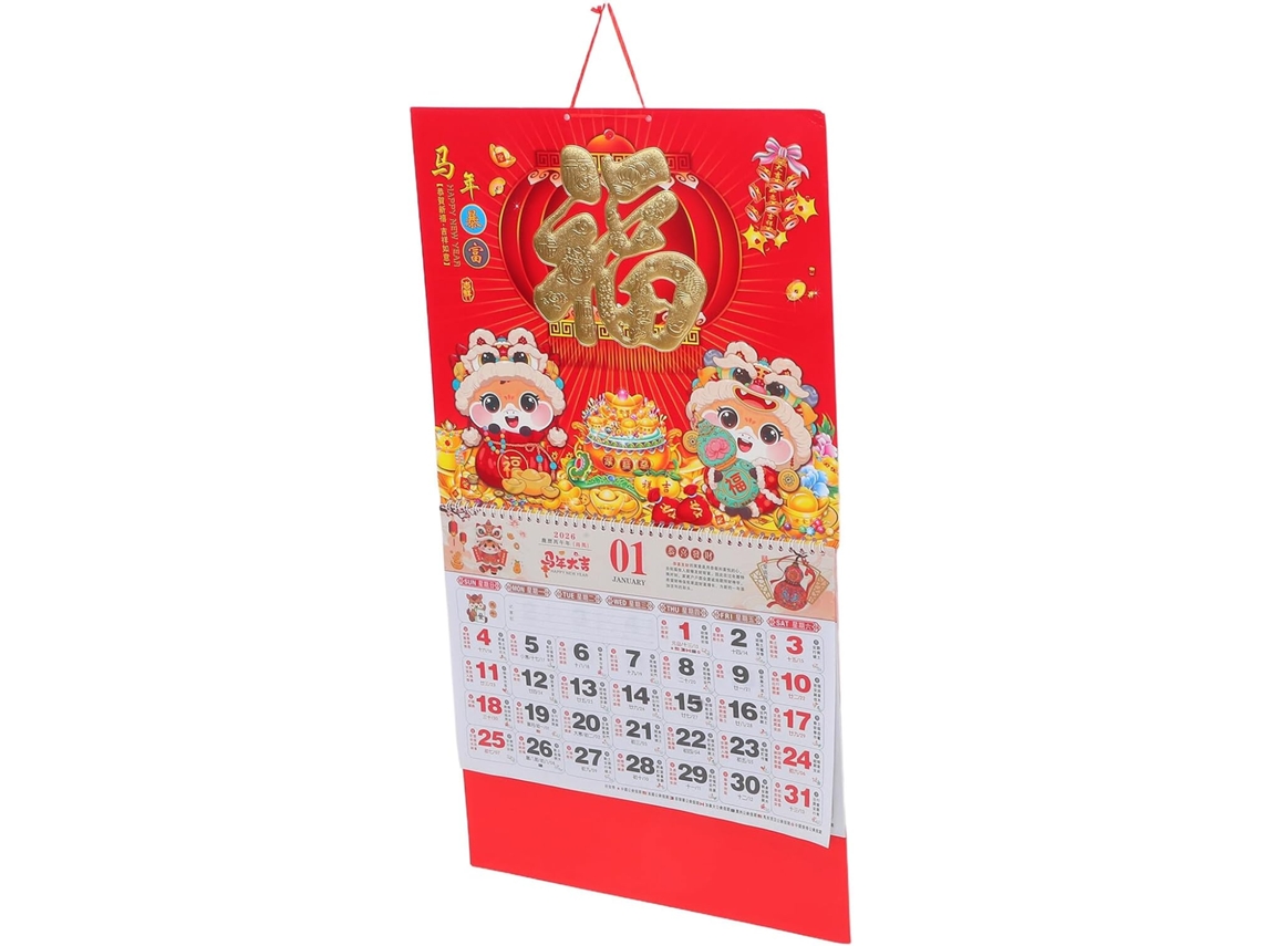Calendario de pared retro del Año Chino del Caballo con festivos de Gokoco