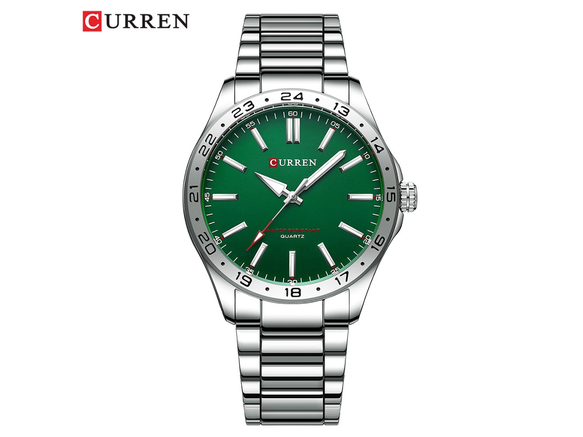 Reloj De Negocios Para Hombre (plateado Y Verde) De Acero Inoxidable, Con Pantalla De 24 Horas, Reloj Casual Para Hombre.