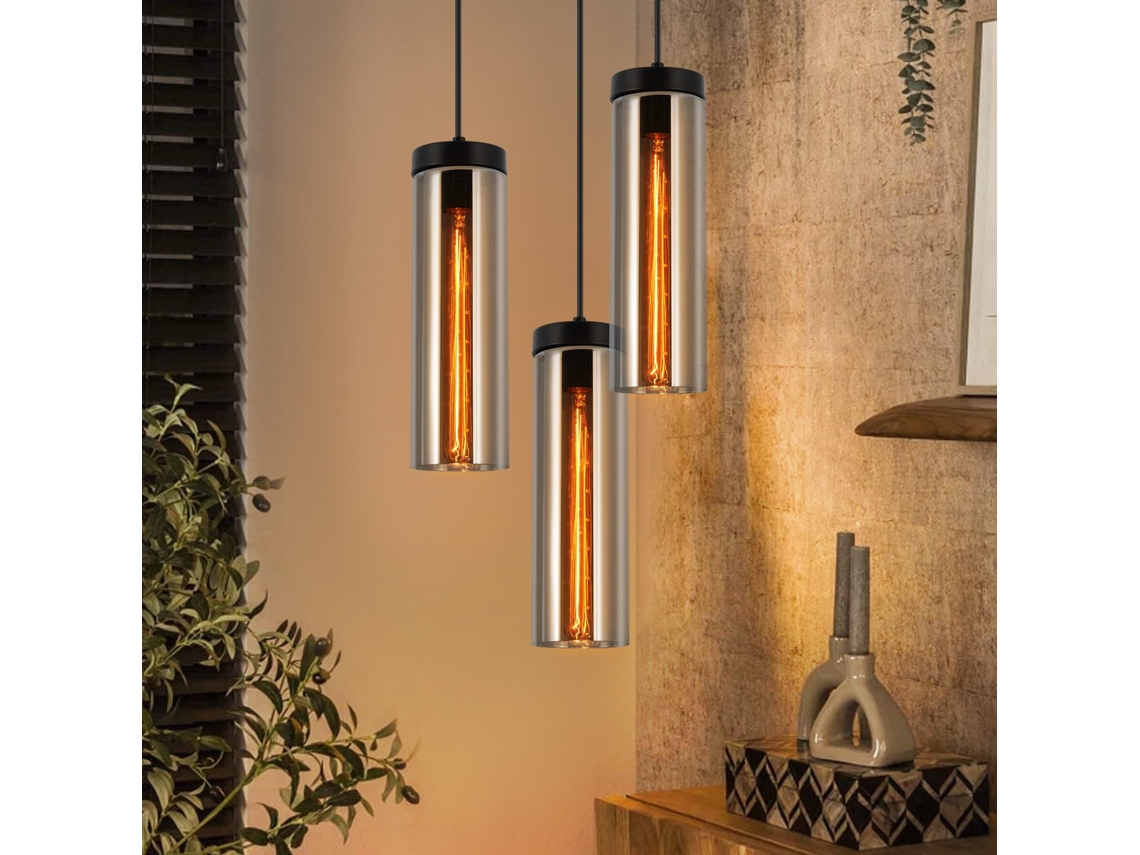 Lámpara colgante retro Nettlife de cristal negro mate para mesa de comedor, 3 llamas, E27