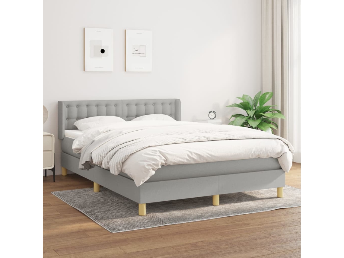 Cama Box Spring Con Colchón Tela Gris Claro 140x190 Cm
