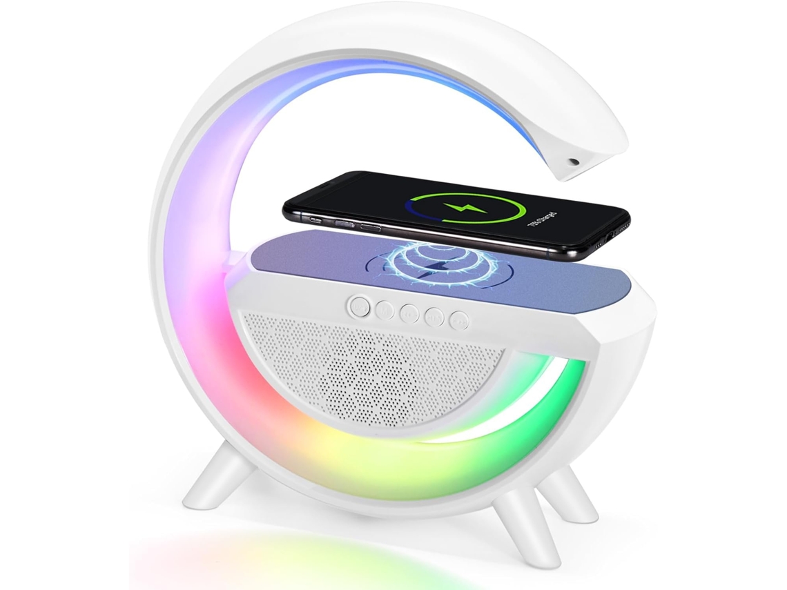 Lámpara Led De Ambiente Con Luz Nocturna, Altavoz Bluetooth, Cargador Inalámbrico De 15 W, Despertador Y Batería Integrada, Ideal Como Regal