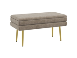 Banco De Almacenamiento De Terciopelo De 30 Litros Con Patas Y Cabecero De Acero, 79,5 X 37,5 X 43 Cm, Color Beige.