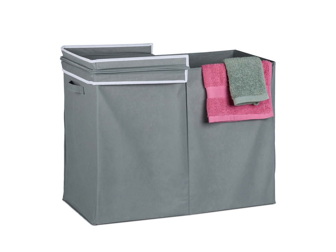 Cesto Para Roupa Suja Relaxdays Com Tampa, 100 L, Dobrável, Tecido, Organizador Para Banho, 50 X 68 X 34 Cm, Cinzento
