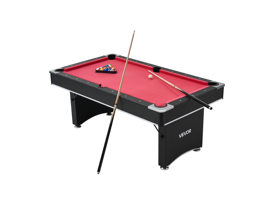 Mesa de billar VEVOR con acabado en madera, ajustable, portátil, tela roja, 183,5 cm