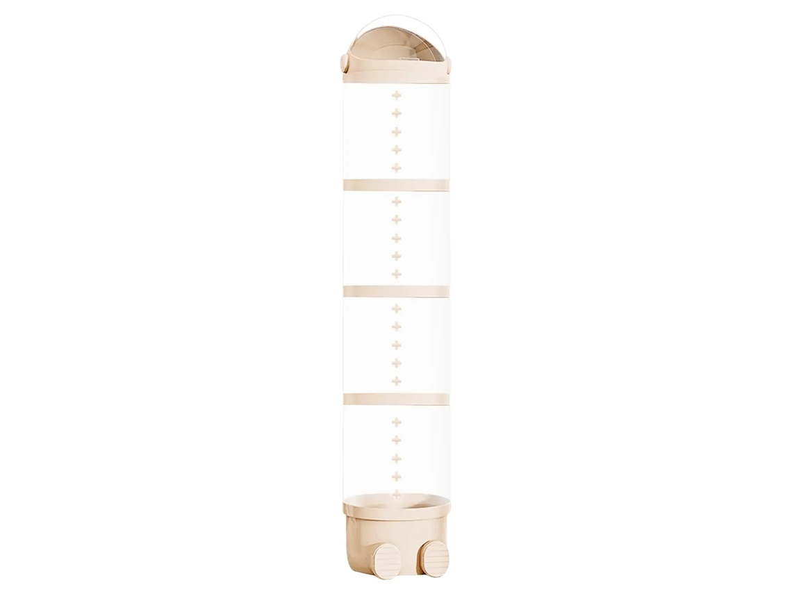 Tubo de almacenamiento, diseño apilable, uso versátil, color beige.