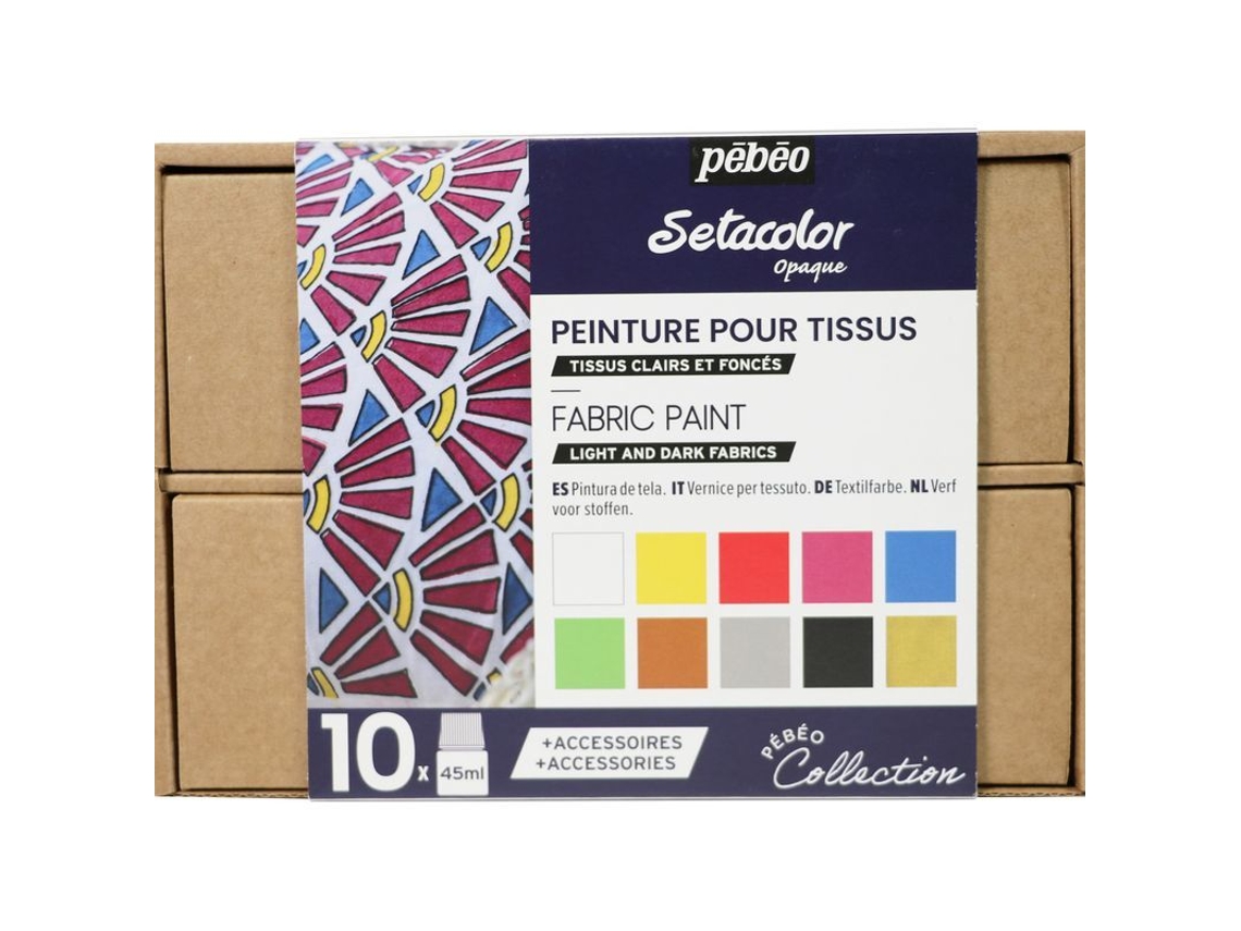 Kit de Tinta para Textiles PEBEO Kit de ColoraÃ§Ã£o para Tecidos Claros e s 10 x 45
