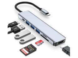 Adaptador Multipuerto Usb C Hub, Adaptador Usb Portátil 7 En 1, Con Hdmi 4k, Pd, 3 Puertos Usb 3.0, Sd/tf (gris)