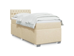 Cama Box Spring Con Colchón Tela Color Crema 90x190 Cm
