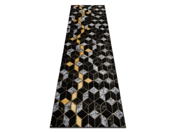 Alfombra, Alfombra de Pasillo Gloss Moderno 400B 86 Elegante, Glamour, Art Deco, 3D Геометричен Negro/Oro (70 x 200 cm)