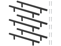Tiradores De Acero Negro 6 Unidades 128mm Con 12 Tornillos, Compatibles Con Armarios, Cajones Y Roperos.