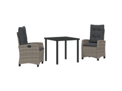 Conjunto de comedor de jardín VidaXL de 3 piezas con cojines de polirratán gris