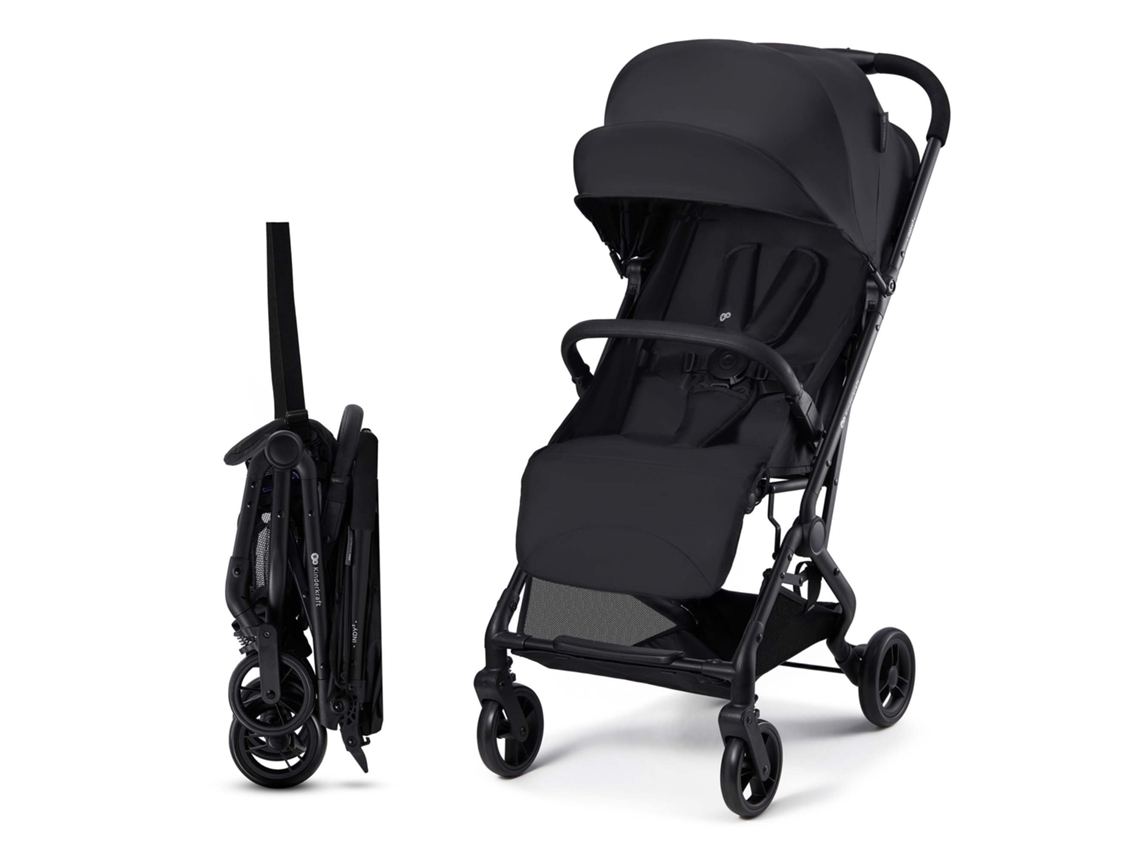 Carrito Urbano Kinderkraft INDY 3 compacto plegable con una mano, ruedas TPR resistentes y asa de transporte Negro