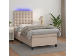 Cama Box Spring Colchón Led Cuero Sintético Capuchino 90x200 Cm
