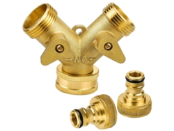 Conector Y De Latón 2 Vías 3/4" Con Conexión Rápida Para Herramientas De Riego Con Válvulas Independientes