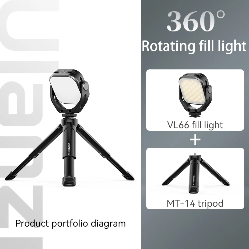 Mini kit de luz LED VL66 con trípode, bicolor, giratorio 360°, recargable, para cámara, teléfono móvil y GoPro