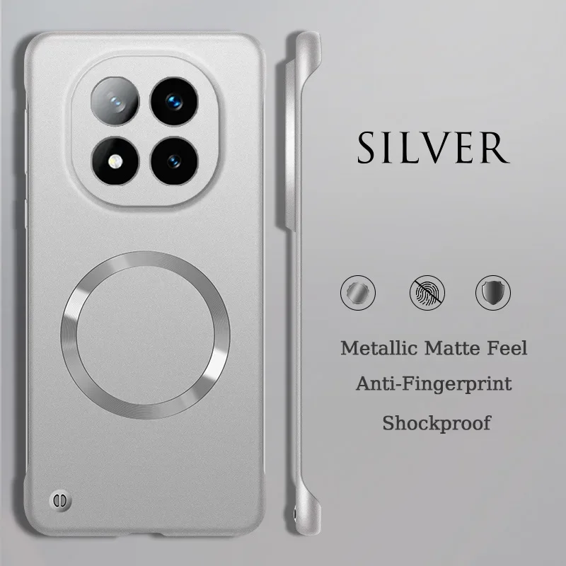 (plata, Redmi Note 14 Pro) Lujosa Funda Protectora Magnética Ultradelgada De Metal Sin Marco Con Protección Súper Resistente A Los Golpes.