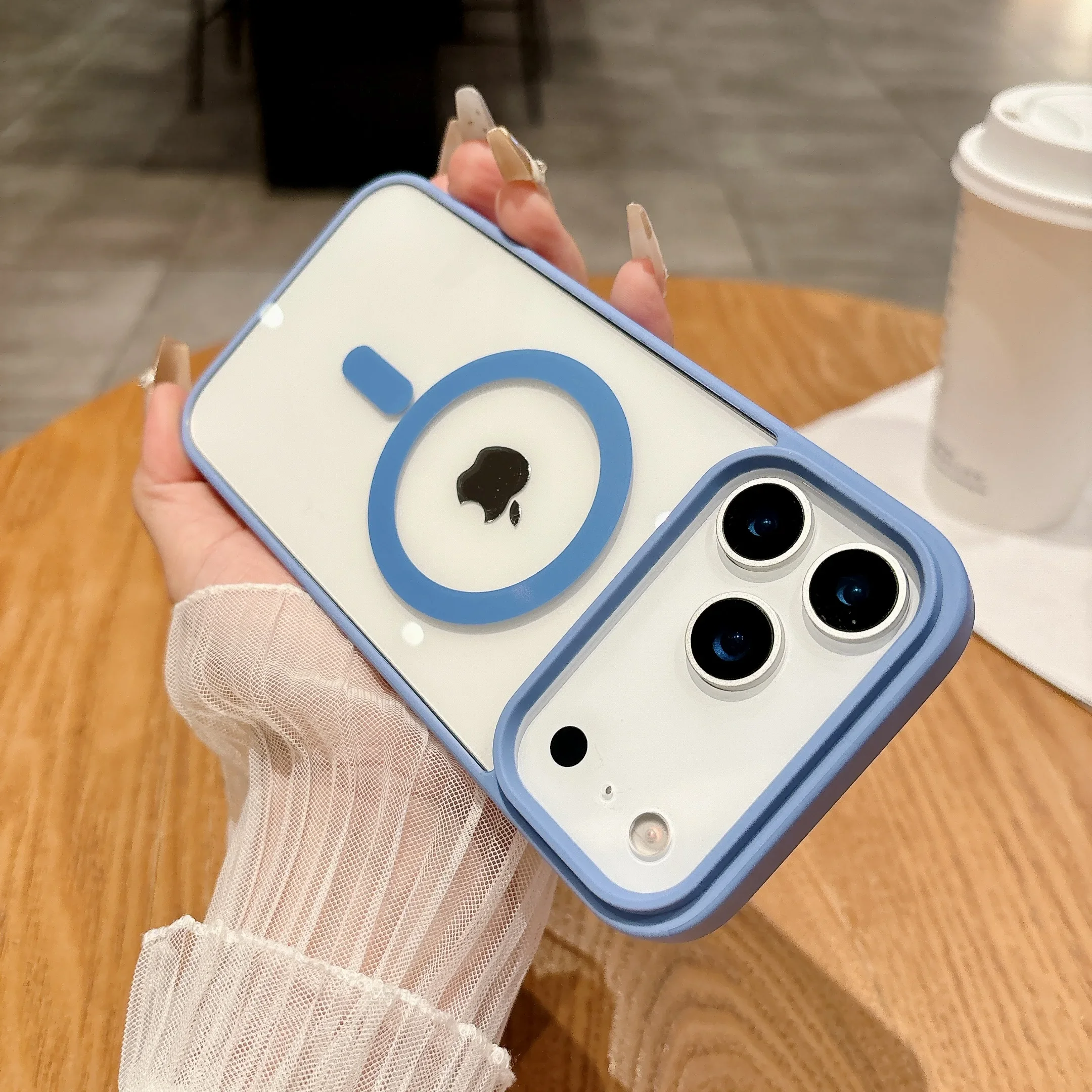 (azul, Iphone 16 Pro) Funda Sencilla De Acrílico Transparente Para Teléfono, Compatible Con Carga Inalámbrica Magnética, Textura Mate.