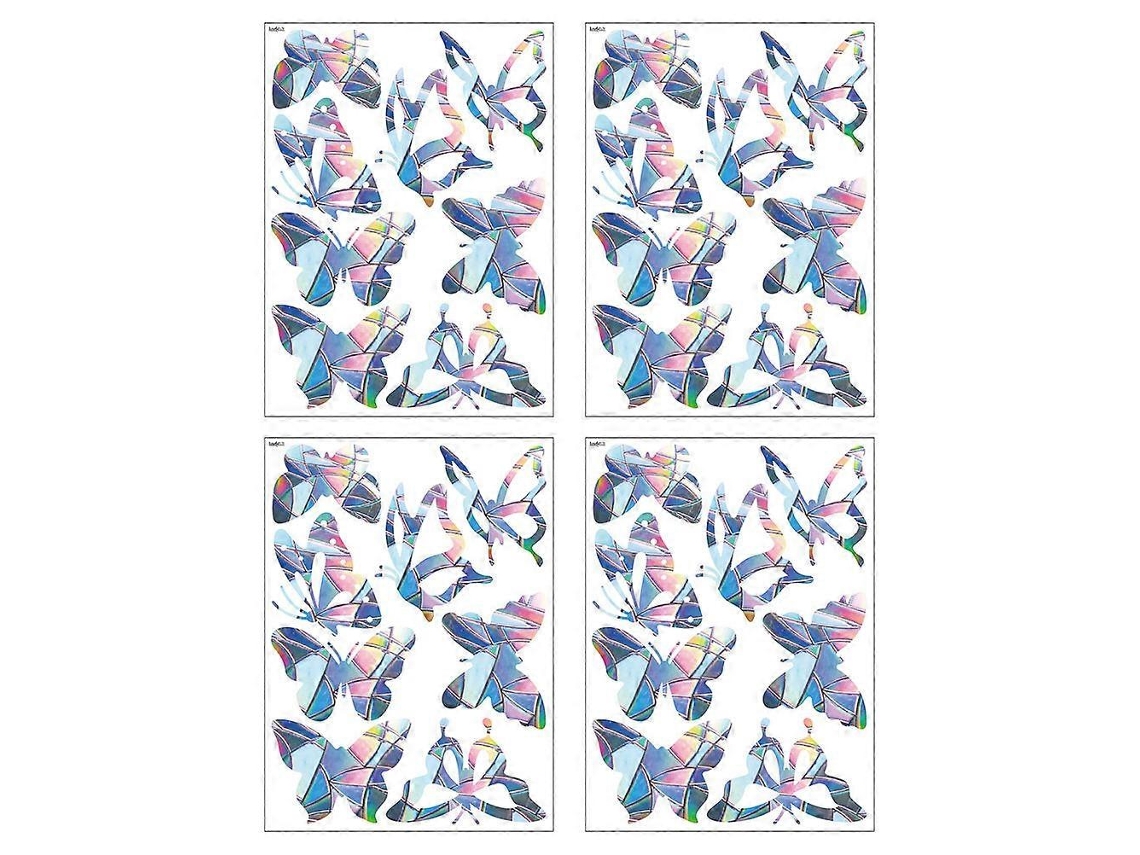 Pegatinas electrostáticas para ventanas con forma de mariposa y diseño de prisma arcoíris para baños, fabricadas en PVC plateado, paquete de 4 unidades.