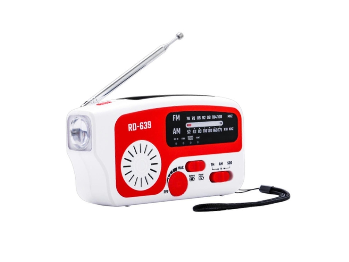 Rádio De Emergência Am/fm Com Manivela, Portátil, Recarregável Por Energia Solar, Com Lanterna Led, Vermelho Szrh A-b