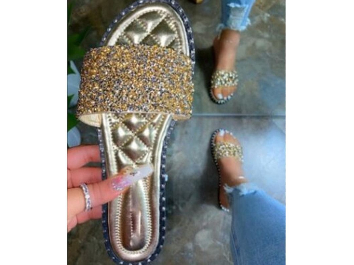 Zapatos Planos De Mujer, Sandalias Sin Cordones, Chanclas Con Purpurina, Sandalias Casuales