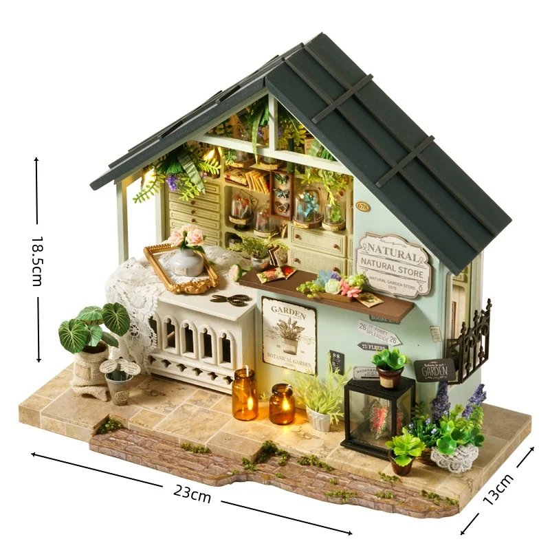(estilo 2) Montaje De Mini Casa De Muñecas De Madera Para Estudio De Plantas Diy, Habitación Verde Creativa