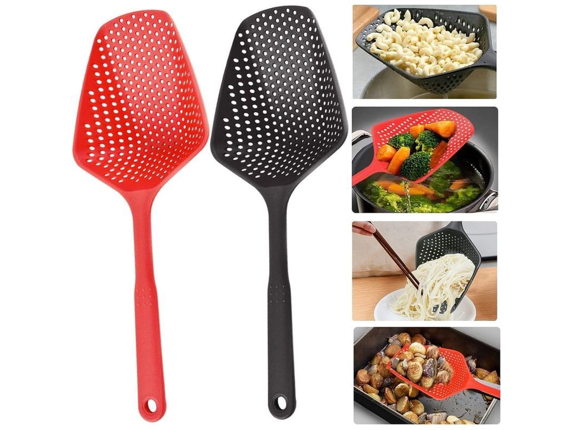 Escurridor de pasta grande Rebe, 34 cm, cuchara para espaguetis (2 piezas, negra y roja)