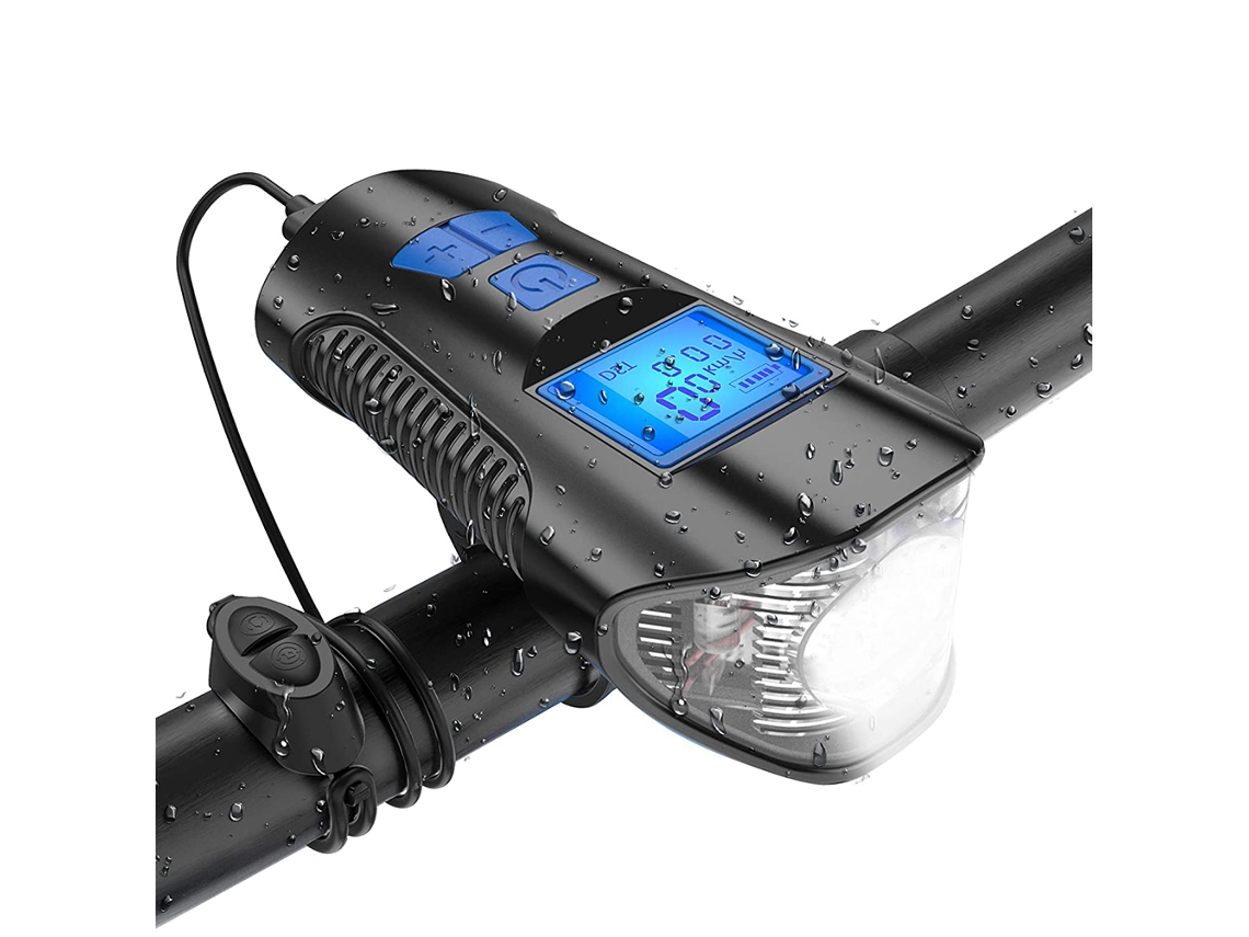Kit De Luz Dianteira Led Para Bicicleta Recarregável Usb Com Velocímetro E Odômetro