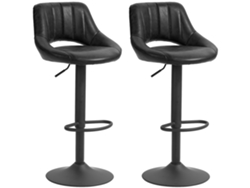 Juego de 2 taburetes ajustables, 85 x 106 cm, con reposapiés, asiento giratorio de piel sintética, para cocina y salón, color negro.