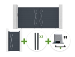 Puerta Corredera 3,5 M Life Alt. 180 Cm Gris + Puerta Peatonal 1 M Life Alt. 180 Cm Gris + 4 Postes Elda + Motorización Ranger C300