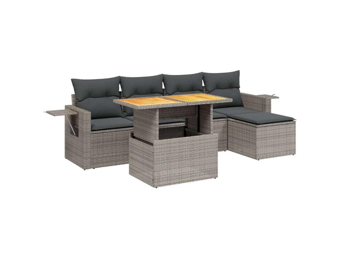 Conjunto de 6 sofás de jardín de mimbre gris con cojines MAISON EXCLUSIVE (80x200 cm)