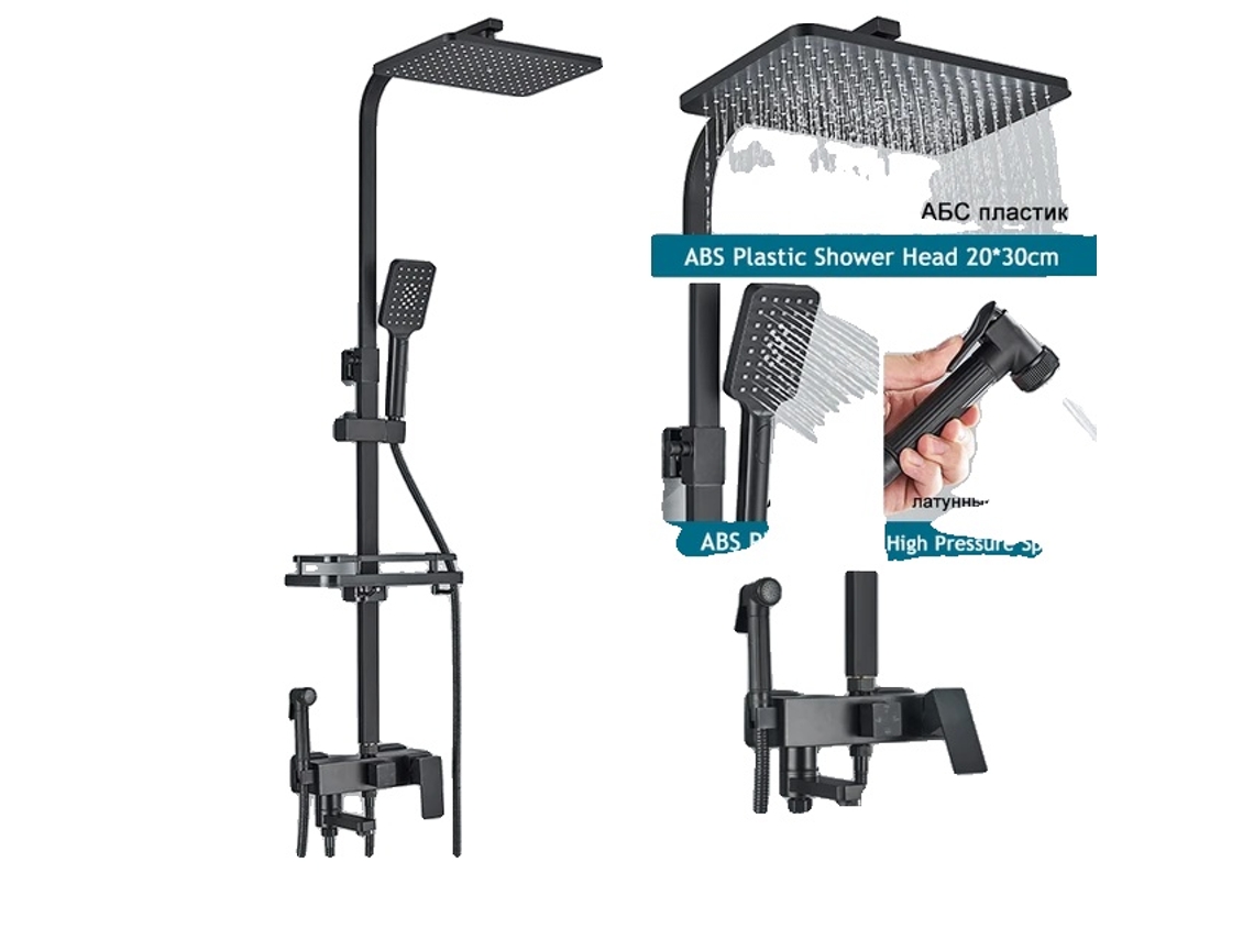 Sistema de ducha de baño, mezclador de ducha tipo lluvia, agua caliente y fría, negro, 4 vías, B OEM