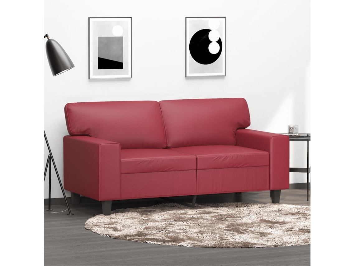 Sofá de 2 plazas de 120 cm en piel sintética color vino tinto Wsd469025 Lovely Home