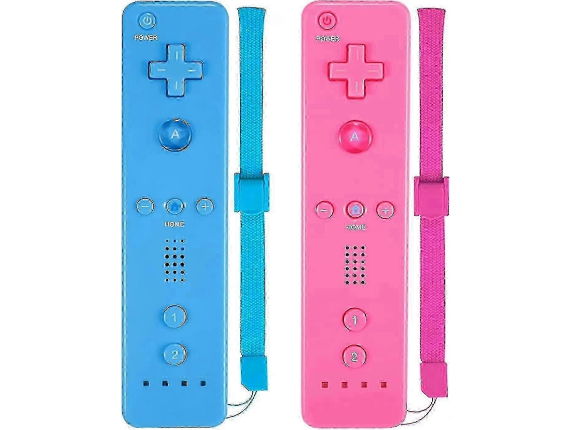 Juego de 2 mandos inalámbricos clásicos compatibles con Wii y Wii U, con funda de silicona y correa de muñeca Hengjian (rosa y azul)