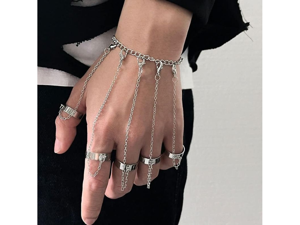 Pulsera De Cadena Punk Con Anillos De Dedo Esclavo Raíz Gótico Para Mujer Kurapika Cadena De Mano