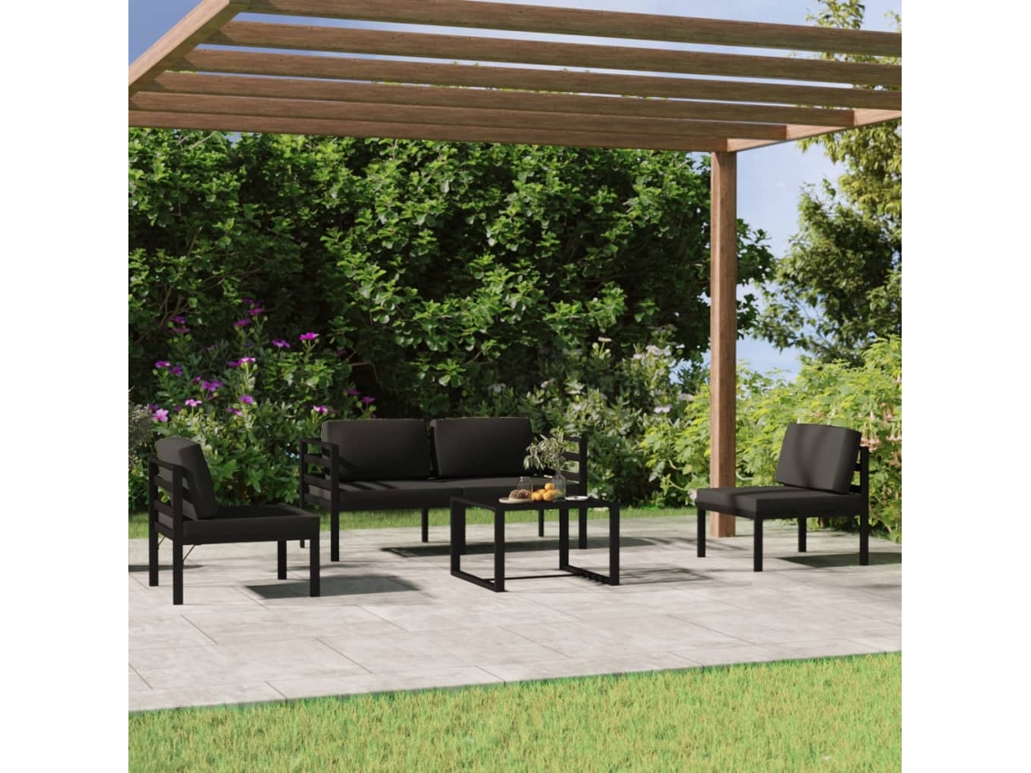 Incluye 5 piezas de Salón Jardín con Almofadões Aluminio Antracita Dkd Home Decor
