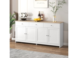 Aparador Moderno Con 4 Puertas Y 3 Cajones, Ideal Para Comedor Y Salón, 160 X 37 X 75 Cm - Blanco Antiguo + Madera Natural