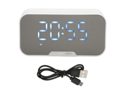 Altavoz Bluetooth Con Reloj Despertador Digital, Indicador De Temperatura, Radio Fm Y Espejo Blanco.