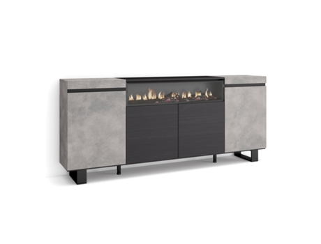 Aparadores para salón, 200x87x35cm, 4 Puertas, Chimenea eléctrica, Diseño industrial, Cemento