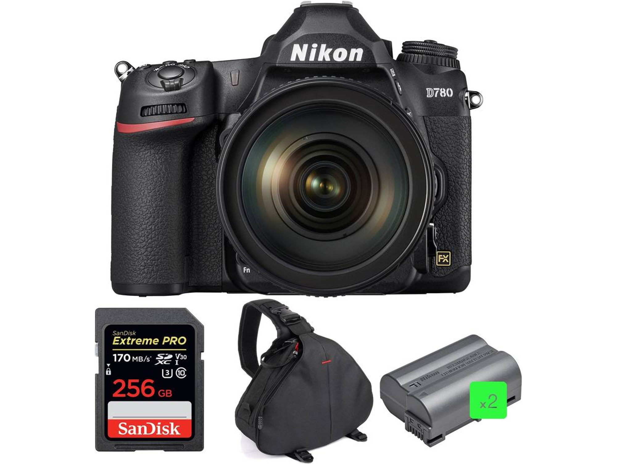 Kit Cámara Mirrorless NIKON Nikon D780 + 24-120mm f/4G ED VR + SanDisk 256GB + 2 Nikon EN-EL15b + Bolsa