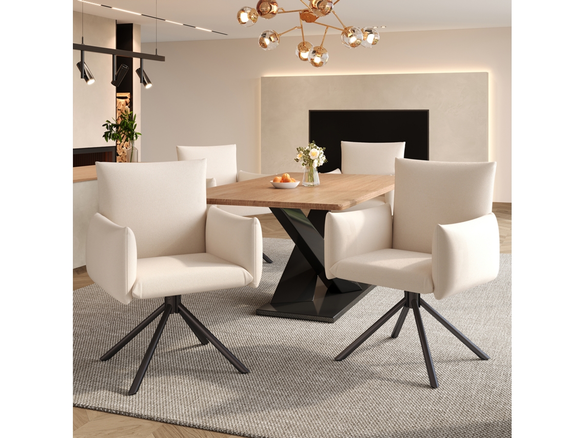 4 sillas giratorias Lino Beige con patas metálicas modernas