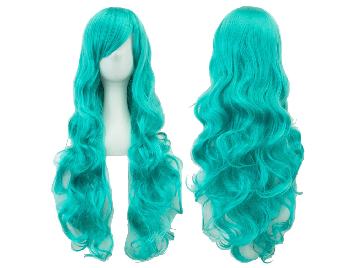 Peluca larga y rizada para cosplay de personajes de anime, 80cm (azul lago) Gertiz